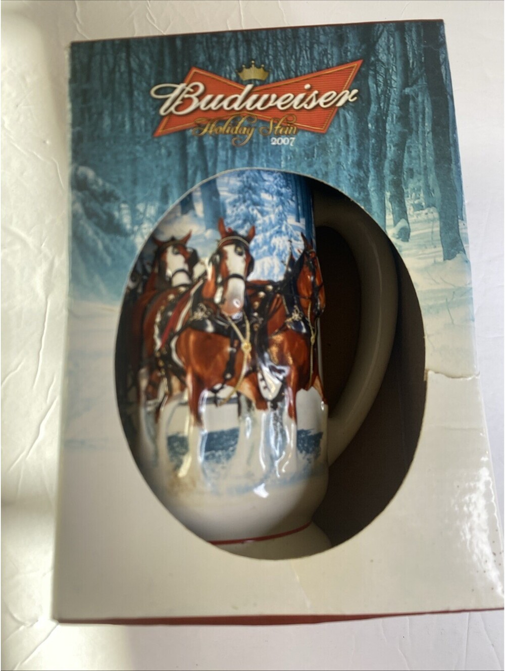 2007 Budweiser Holiday Collector Beer Stein Mug "Winter's Calm" Christmas In Box